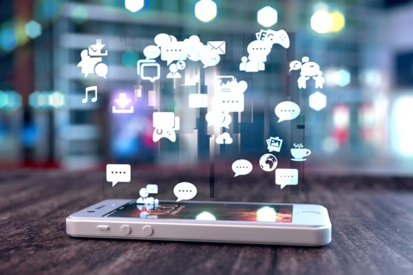 social media phone and icons