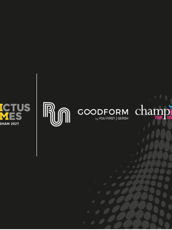 Invictus Games Birmingham 2027, Run Communications, Goodform and Champions (UK) plc logo lock up